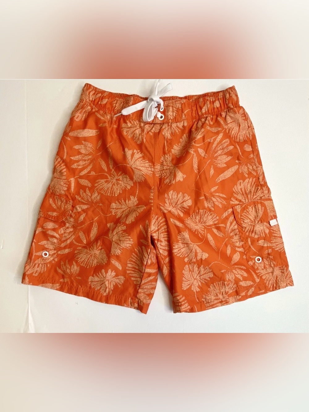 OP Orange Floral Swim Trunks with Cream Print